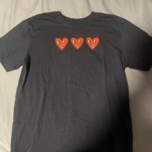 Black T-Shirt with Red Heart Graphics